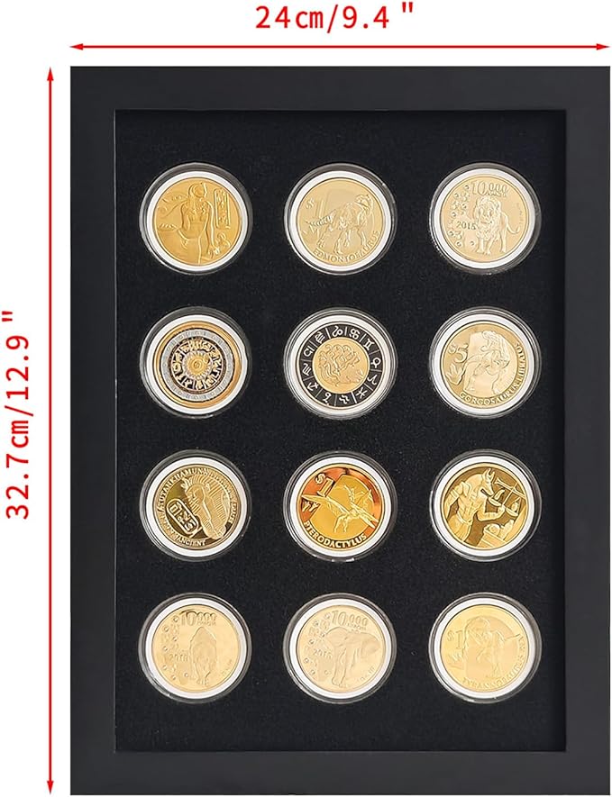 Wooden Challenge Coin Display Shadow Box,12 Coin Display Case,Military Coin Holder Display,Casino Chip Display Case Cabinet Holder,Collector Coin Display Frame ,98% UV Protection,with HD Glass.