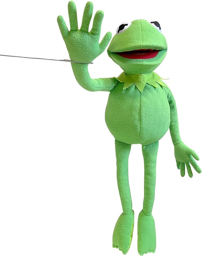 Kermit Frog Puppet with Puppets Control Rod & 50 Pcs Kermit The Frog Puppet Stickers, Hand Kermit Puppet Soft Stuffed Plush Toy for Boys & Girls - 24 Inches