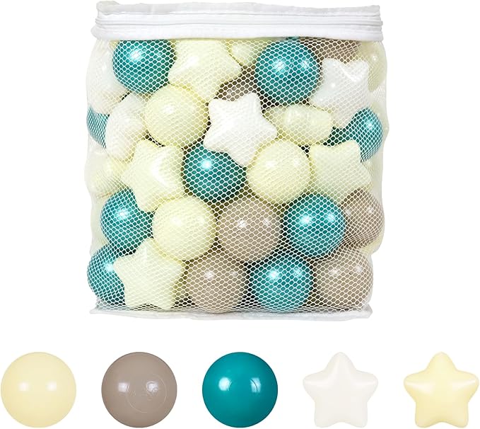 Ball Pit Balls Plastic Stars for Ball Pit BPA Free Plastic Balls Crush and Smash Proof Balls 100pcs 2.2" Set for Toddlers for Play Tent Tunnel (Green+Yellow)