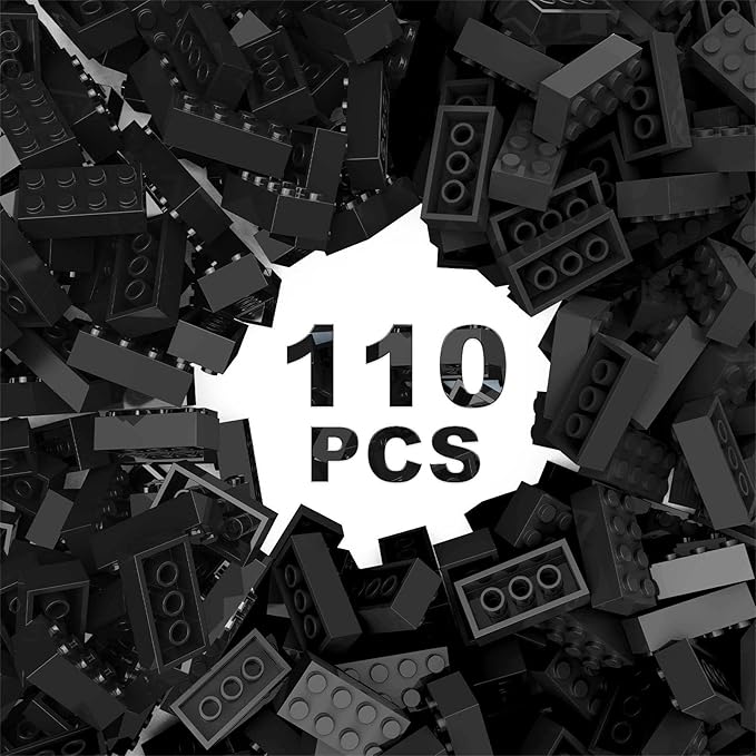 Classic Building Bricks 2x4, Compatible with Lego Parts and Pieces 3001, 110 Piece Bulk Building Block, Creative Building Block for Age 6+ Boys Girls and Bulk Enthusiast (Black)