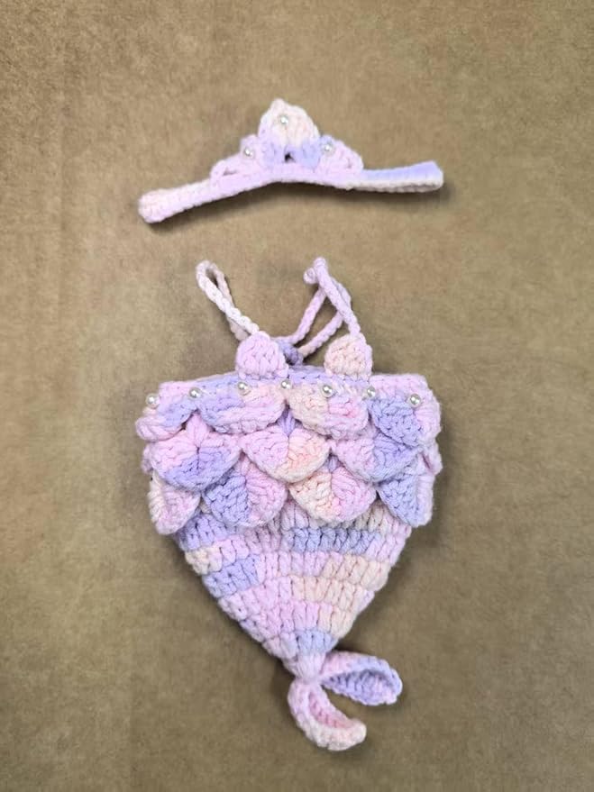 Clothes for Labubu Doll,Clothes for Doll Accessories,Hand-woven Bikini Mermaid Crochet Skirt Set,Summer Mermaid Costume Outfit Suitable for Labubu15&17cm,Dress-Up Accessories for Labubu Doll (color01)