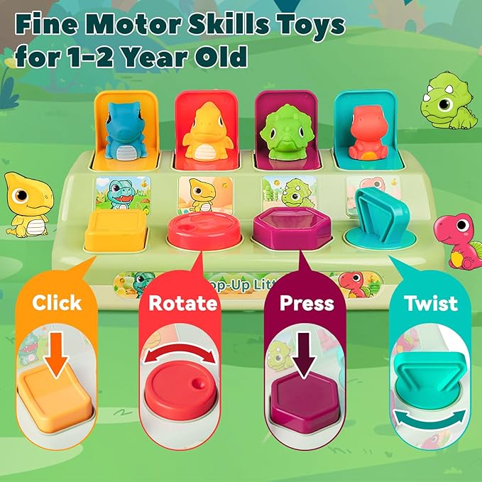 Cause & Effect Pop Up Dinosaur Montessori Sensory Toy for Toddlers 1-3, Early Learning Toys for 6-12 Months, Boy & Girl Birthday Gifts
