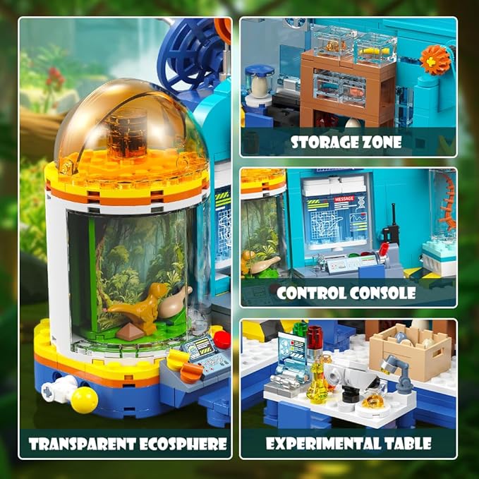 HOGOKIDS 2-in-1 Dinosaur Research Institute Building Set with Light - 837PCS Dino World Building Blocks Toys with 2 Dinosaur Figures, Dinosaur Playset Birthday Xmas Gifts for Boys Girls Age 8-14 Years