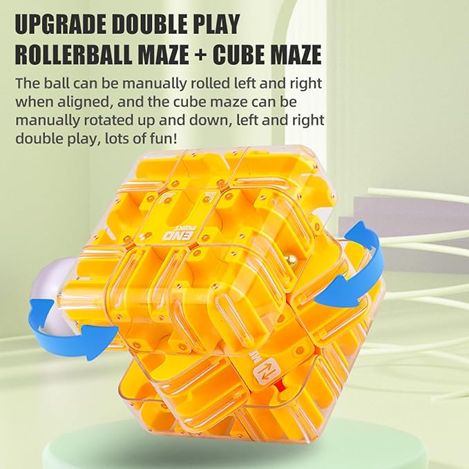 Large Labyrinth 3D Puzzle Maze Cube, Two-in-One Twist Cube Ball Maze Brain Teaser Toy, Stress Relief Fidget Game for Teens and Adults, Logic & Focus Training Gift (C-Green)