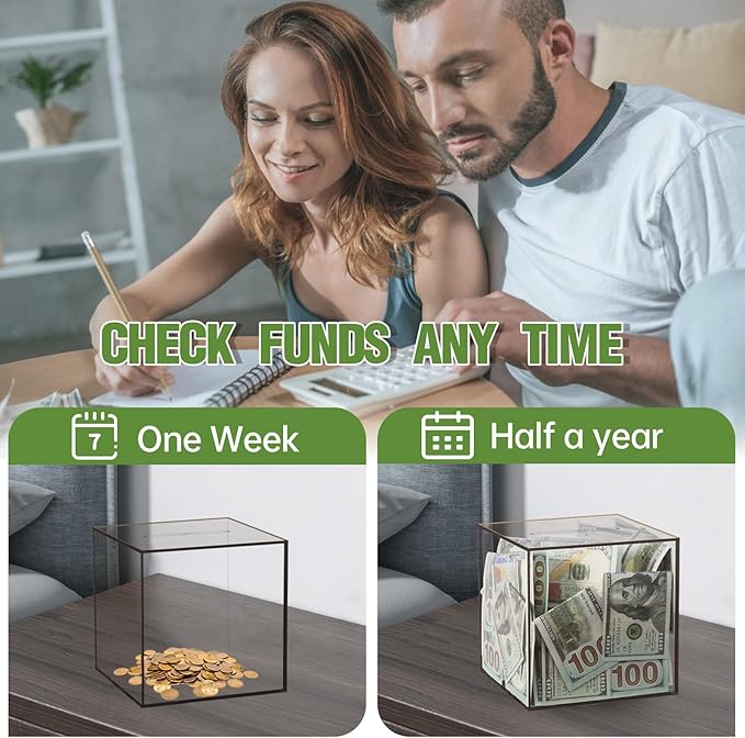 Clear Piggy Bank for Adults/Kids, Acrylic Unopenable Money Box for Cash Coin Saving, Must Break to Open, Money Saving Jar for Adults Boys Girls, Size 4.72''