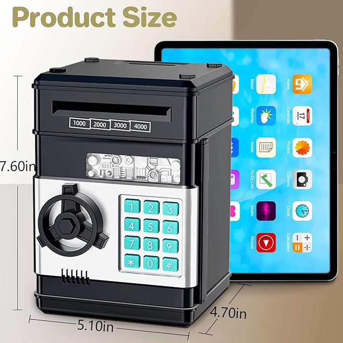 Electronic Piggy Bank for Kids Ages 5-12, Password Lock ATM Safe Bank with Auto Bill Roller, Educational Money Toy, Cash Coin Savings Box for Birthday Gifts Boys & Girls 5 6 7 8 9 10
