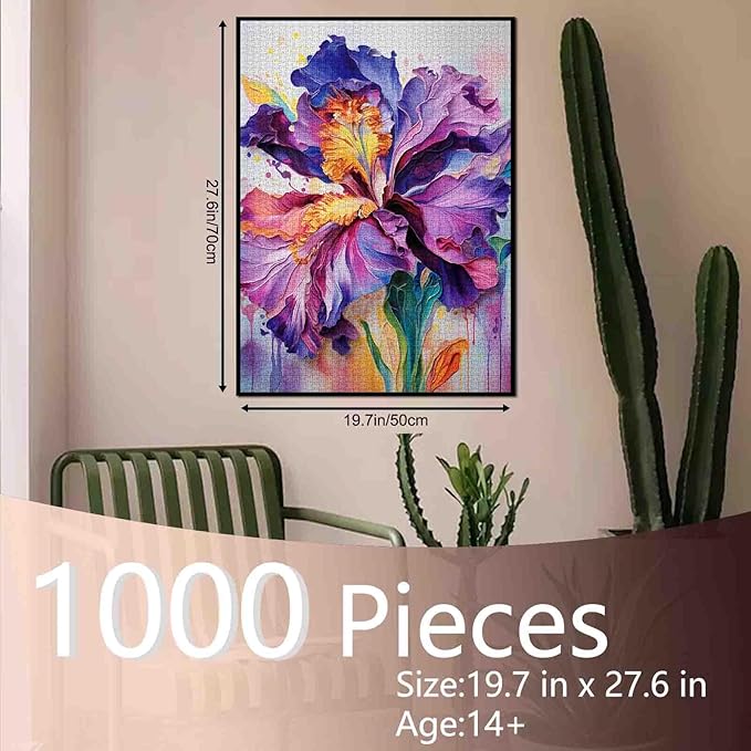 Iris L. Flower Jigsaw Puzzles for Adults 1000 Pieces Purple Blossom Floral Painting Jigsaw Puzzle Watercolor Craft Puzzles for Home Decoration Gifts, Family Puzzle Perfect for Game Nights 27" x 20"