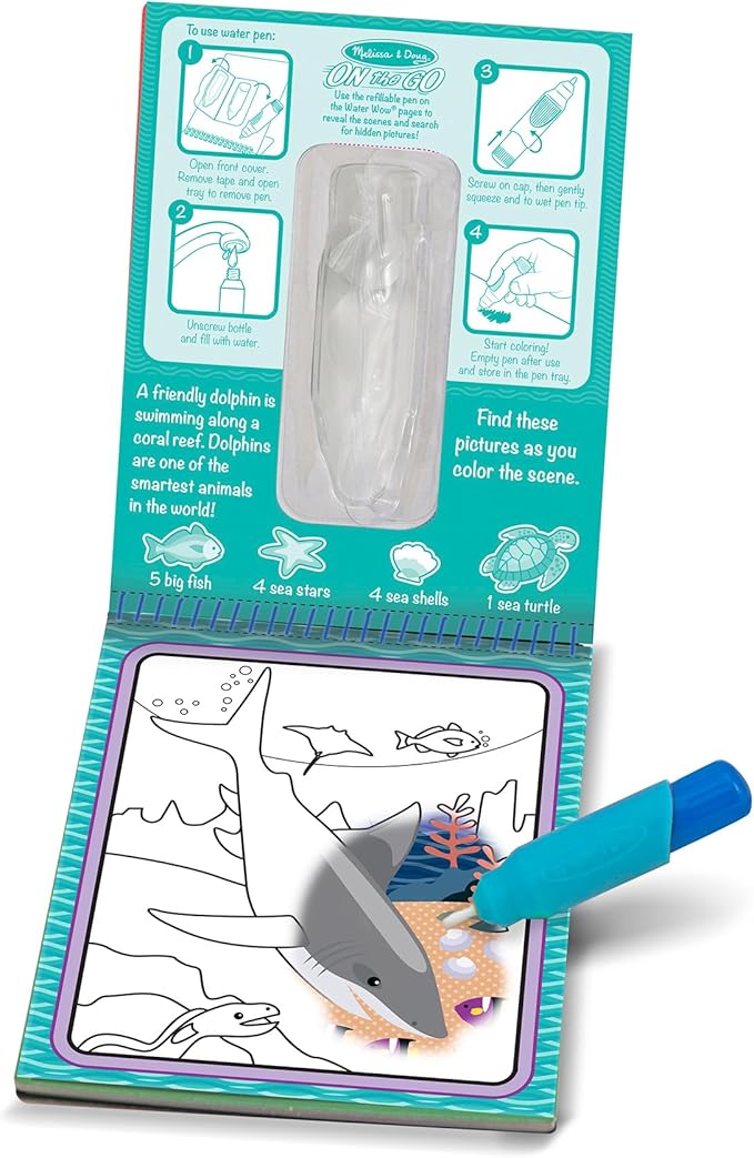 Melissa & Doug On The Go Water Wow! Mess Free Coloring Book, Reusable Water-Reveal Activity Pad, Under The Sea, Travel Toys, Party Favors, for Toddlers & Kids Ages 3+ - FSC Certified