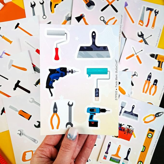 BulbaCraft 100Pcs Tool Stickers, Hammer Stickers, Hammer Decals, Tool Box for Boys and Girls, Gifts for Women & Men