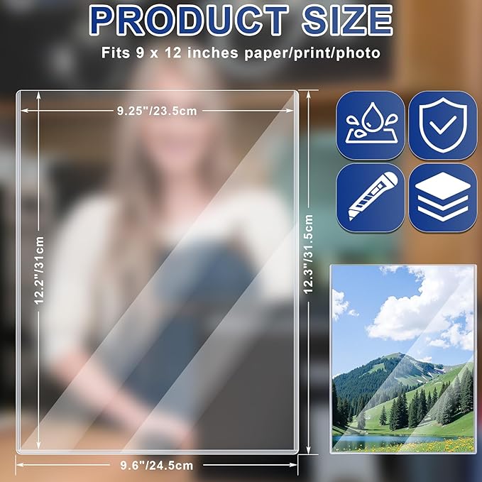 10PCS 9" x 12" Rigid Print Protectors Clear Plastic Sheet Protectors, Heavy Duty Top Loading Document Holder, Menu Cover, Photo Poster Sleeves Hard Plastic Sleeves for Paper Art Prints