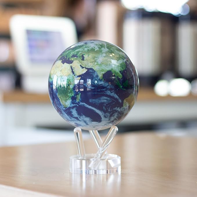 MOVA Globe Earth with Clouds – 4.5” Self-Rotating Globe Powered by Light | Silent Motion, No Batteries or Wires | Unique Desk Decor or Gift for Space Lovers
