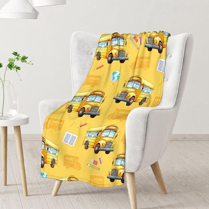 Boys Blanket School Bus Throw Blankets Gift for Kids Adults Birthday - 50x60 Inches Comfy Lightweight All Season Decor Throw for Sofa Couch Bed Office