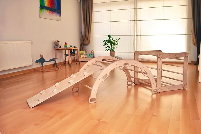 Montessori Climbing Cube and Triangle for Kids | Foldable Climbing Set | Indoor Activity Cube | Climbing Set with Cube and Triangle for Toddler | Foldable Wooden Jungle Gym (CUBE+ARCH+RAMP R)
