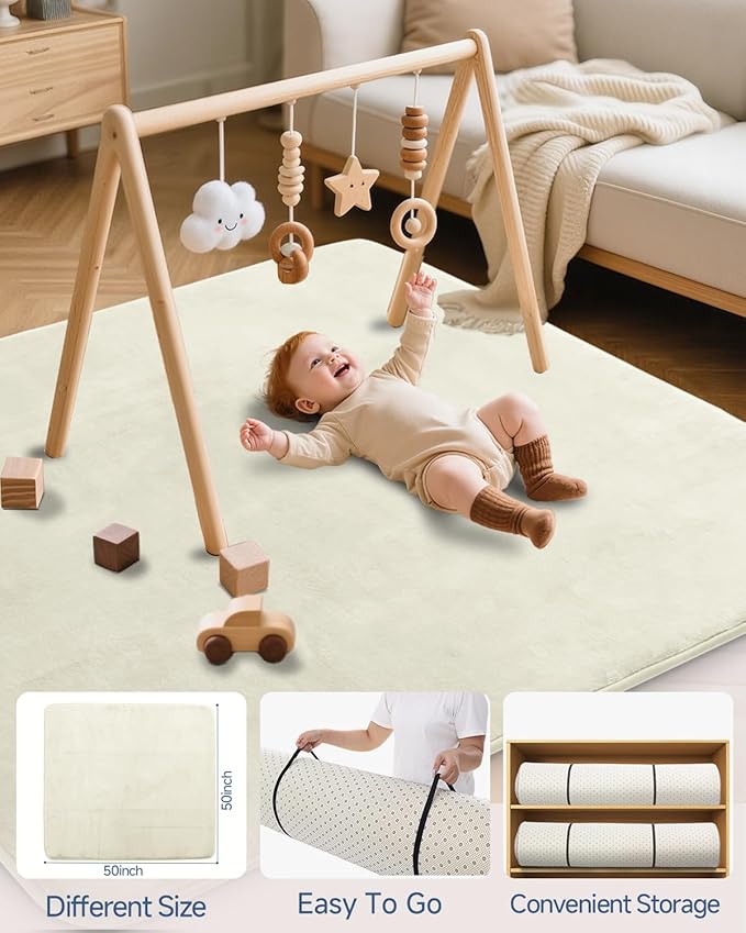 SEPARO Thick Baby Play Mat for Floor,50 x 50 Playpen Mat,Tummy Time Foam Mats,Ultra Soft Support & Plush Feel,Easy Care with Non-Slip Cushioned for Infant,Kids and Toddler Crawling,Beige