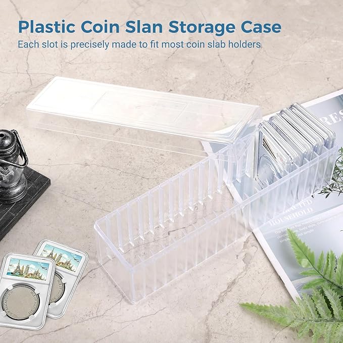Plastic Coin Storage Box, 3 Packs Coin Holder Organizer Boxes with 20 Slots, Plastic Storage Cases Set for 60 Slabs, Compatible with PCGS NGC PMGab Holders(Include Boxes Only)
