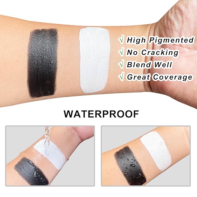 Black and White Face Paint,Halloween Face Painting for Adults and Kids,Oil Based White Body Paint with 2 Brushes for Clown Zombie Vampire Skeleton Cosplay,100g/3.53 oz