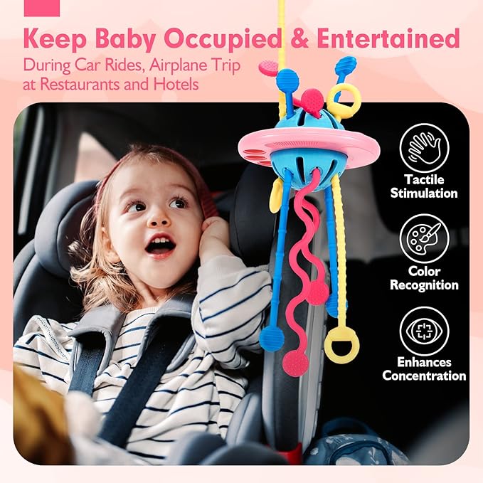 hahaland Pull String Toy - Montessori Toys for 1 Year Old Girl Gifts, Silicone Sensory for Toddlers 1-3, Airplane Toddler Travel Ages 1-2 Stocking Stuffers One Year Old Girl Birthday Gifts