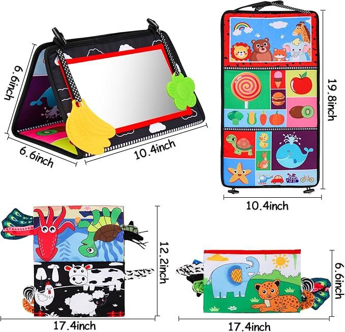 Baby Mirror Tummy Time Toys 0-6 Months with Crinkle Cloth Books Infant High Contrast Newborn Sensory Black and White Toy for 0-3 4 5 6 Months Must Haves Babies 3-6 6-12 Month Boy Girl