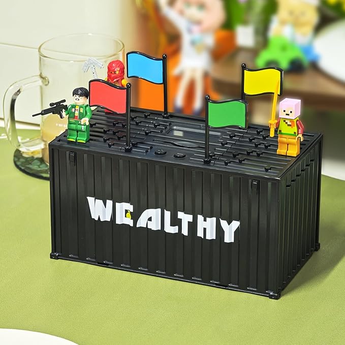 Piggy Bank for Kids, Unbreakable Building Blocks Container Money Saving Box for Adults, Digital Coin Counting Bank with LCD Counter, Great Children’s Gifts for Birthday, Easter, Christmas Black
