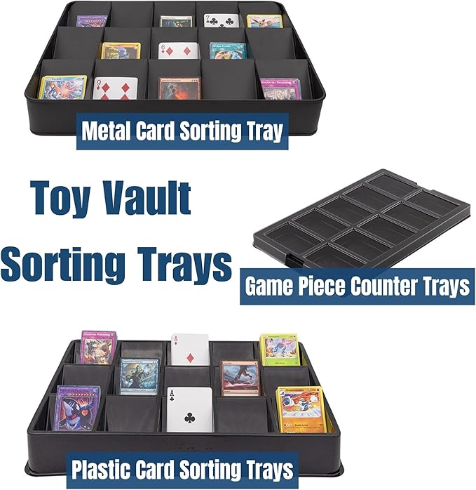 Toy Vault Trading Card Sorting Trays and Dealer Trays (3-Pack, 15-Slot); Large Black Card Tray Organizer for CCG Games and Board Games