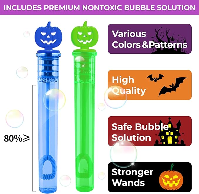 500PCS Halloween Party Favor, Halloween Bubble Wands for Kids, Halloween Trick or Treat Toys, Goodies Bag Fillers, Pinata Fillers, Mini Bubble Wands for Party Supplies