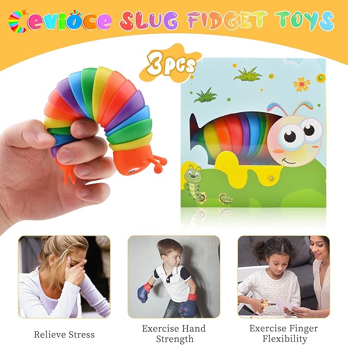 Cevioce Fidget Slug Toy, Sensory Slug Fidget Toys for Kids & Adults, 3 PCS Autism Sensory Toys for Autistic Children Toddlers, Toddler Toys - 3 4 5 6 7 8+ Year Old Girl Boy Birthday Gifts C