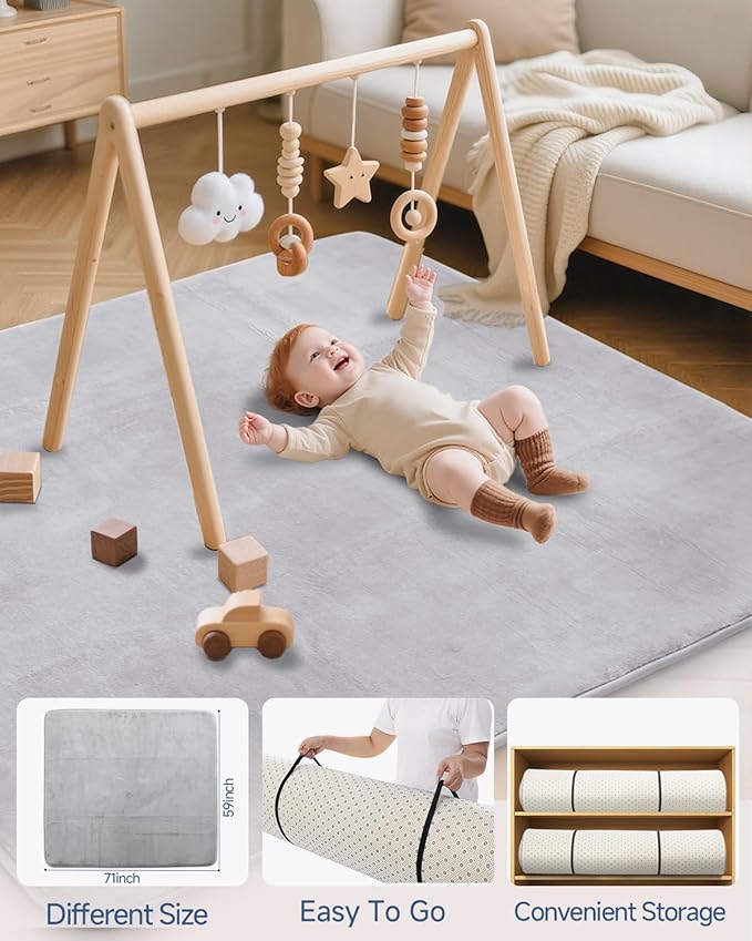 Thick Baby Play Mat for Floor, 59 x 71 Playpen, Large Tummy Time Foam, Ultra Soft Support & Plush Feel Nursery Rug, Easy Care With Non-Slip Cushioned for Infant, Kids and Toddler Crawling, Grey