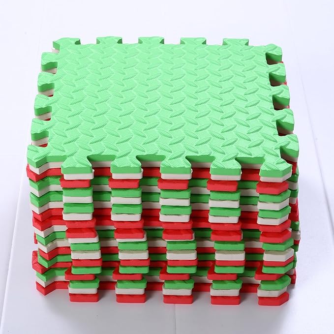 Foam Play Mat for Baby, 0.4 Inch Thick Foam Interlocking Floor Mats, Soft Non-Toxic Baby Playmat, Solid Colored Puzzle Play Mat Kids Floor Mats for Toddler, 16 Tiles(White/Red/Green)