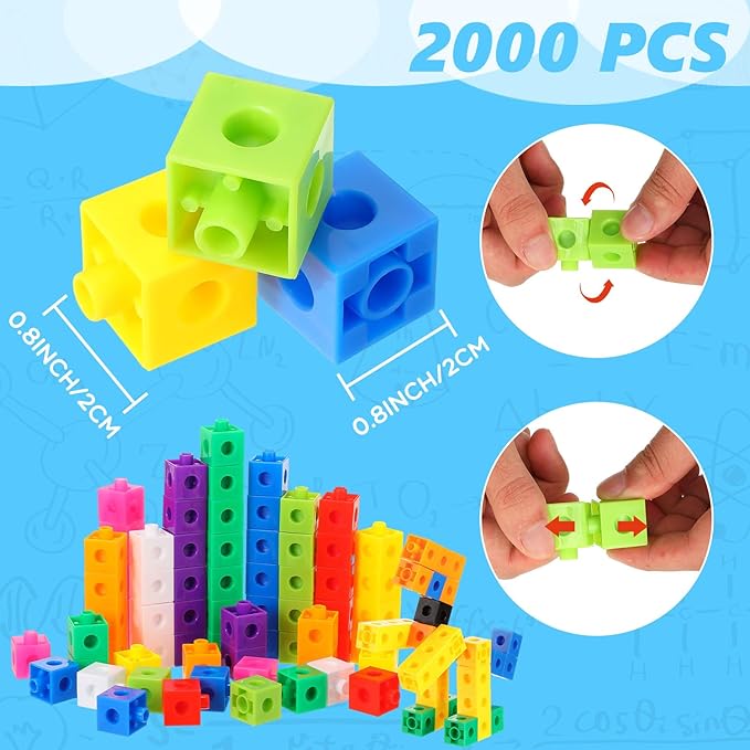 Jenaai 2000 Pieces Linking Cubes for Math Counting Cubes, Colorful Plastic Counting Blocks, Math Manipulatives Classroom Learning Supplies for Preschool Kindergarten Games