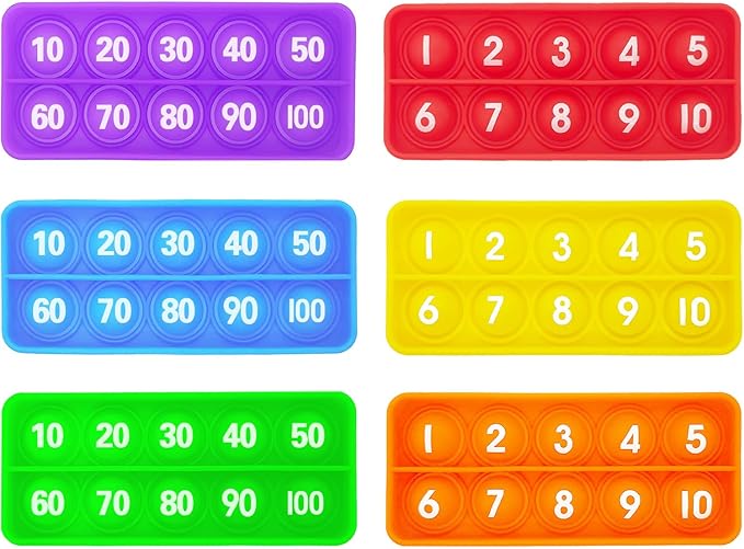 10 100 Frame Pop Board, Fidgets for Classroom, Quiet Sensory Toys Bubble Poppers, Pop for Counting Math, Focus Tools for Kids, Montessori Educational Toy Gift for Kindergarten (Set of 6)