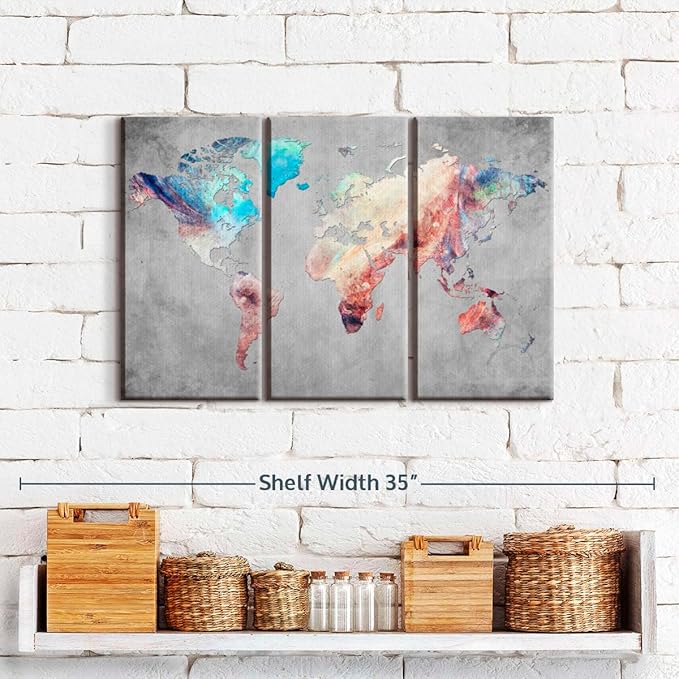 ElephantStock Artistic Touch World Map Multi Piece Canvas - 3 Panel Wall Decor - Map of the World Art - Canvas for the Office and Home - 23" X 14"