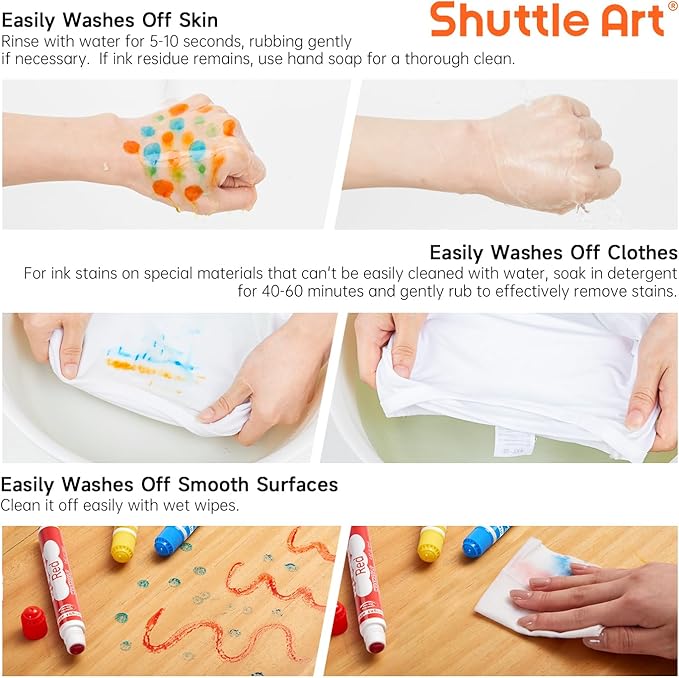 Shuttle Art 48 Pack Washable Dot Markers, 12 Assorted Colors with 6 Activity Books, Fun Art Supplies for Kids Toddlers, Non Toxic Water-Based Paint Daubers, 4 Sets x 12 Colors Dot Markers
