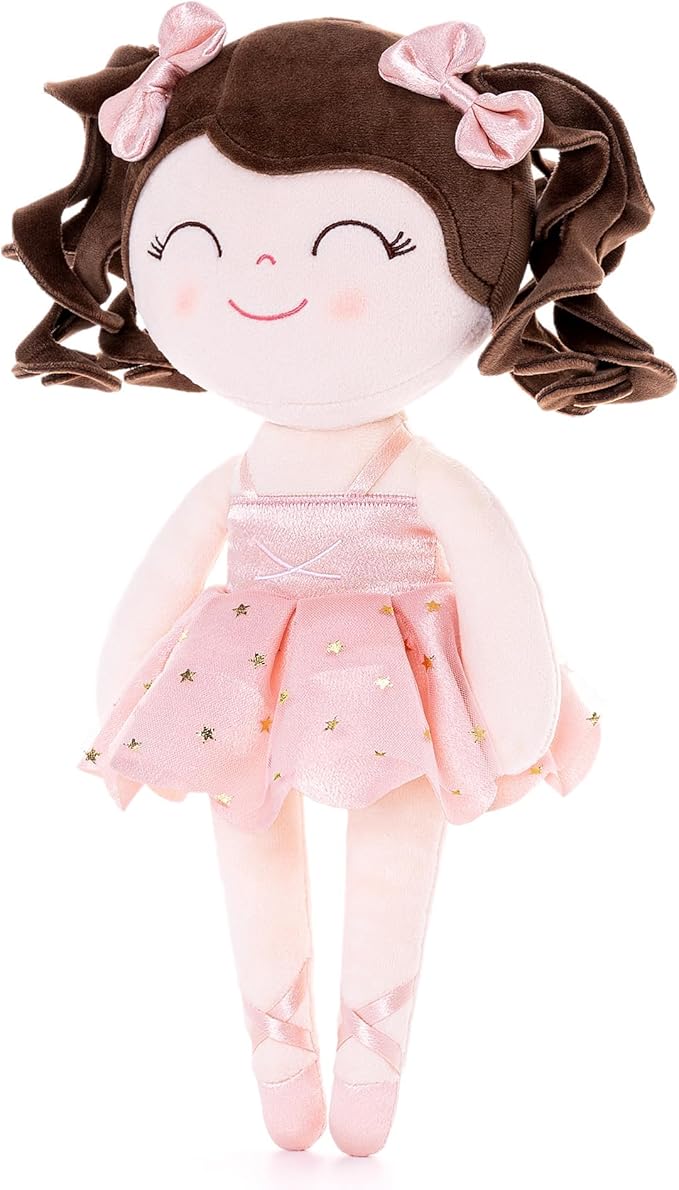 Gloveleya Baby Dolls Soft Snuggly Curly Hair Ballerina Doll First Baby Girl Gifts Plush Ballet Doll with Lace Mesh Dress Pink 14inches Ballerina Series