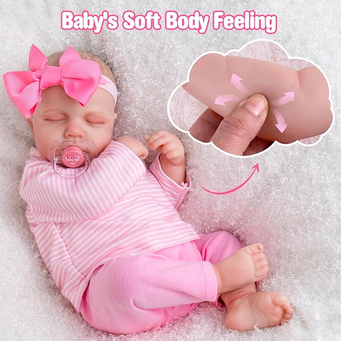 Aori Reborn Baby Dolls Girl - 20 Inch Realistic Newborn Sleeping Weighted Cloth Body Lifelike Baby with Hand-Painted Features & Pink Outfit Set - Cuddle Weighted Doll, Gift for Collectors & Kids 3+