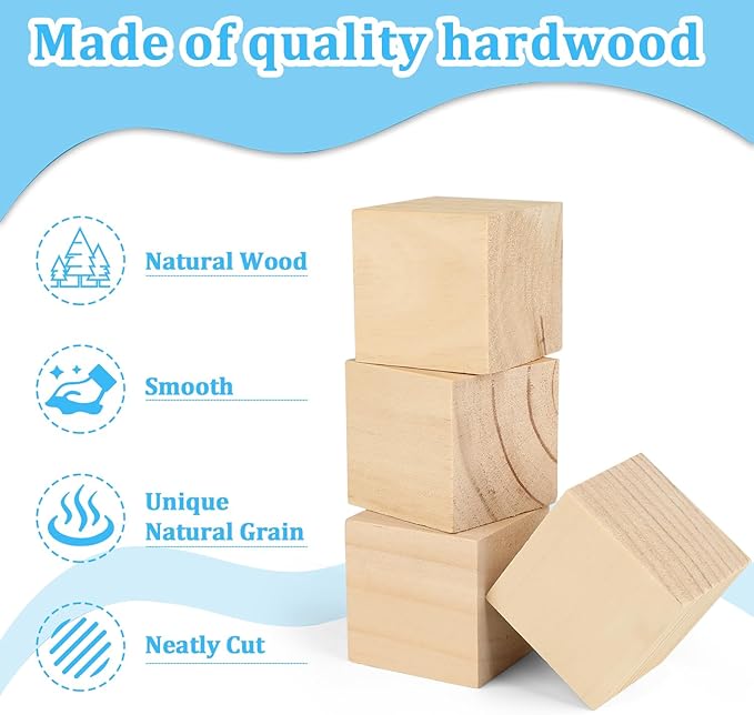Wood Blocks for Crafts, 30 PCS 2 Inch Unfinished Wood Cubes, Natural Wooden Square Blocks, Unfinished Craft Wooden Squares for Arts and Crafts, Painting, Puzzle Making, DIY Projects