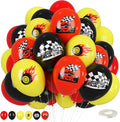 Race Car Balloons, 12 Inch Red Yellow Black Race Car Party Supplies Checkered Flags Racing Party Printed Latex Balloons for Race Fans Birthday Party Fast Birthday Party Decorations Supplies