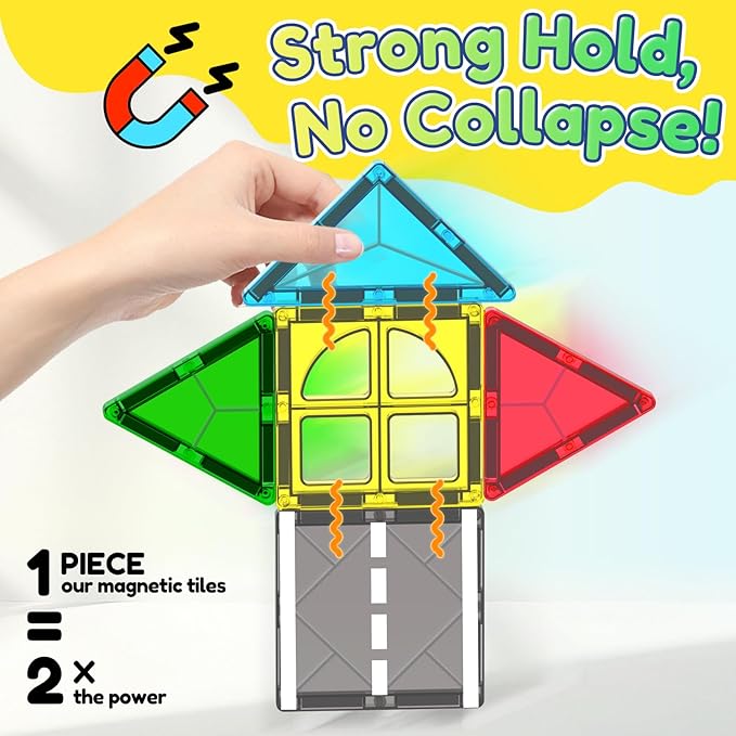 Oriate City Road Set Magnetic Tiles, Rolling Rescue Toy Cars with Construction Building Magnetic Blocks, Educational Road Traffic City Life Magnet Tiles, STEM Toys Gifts for Preschool Kids