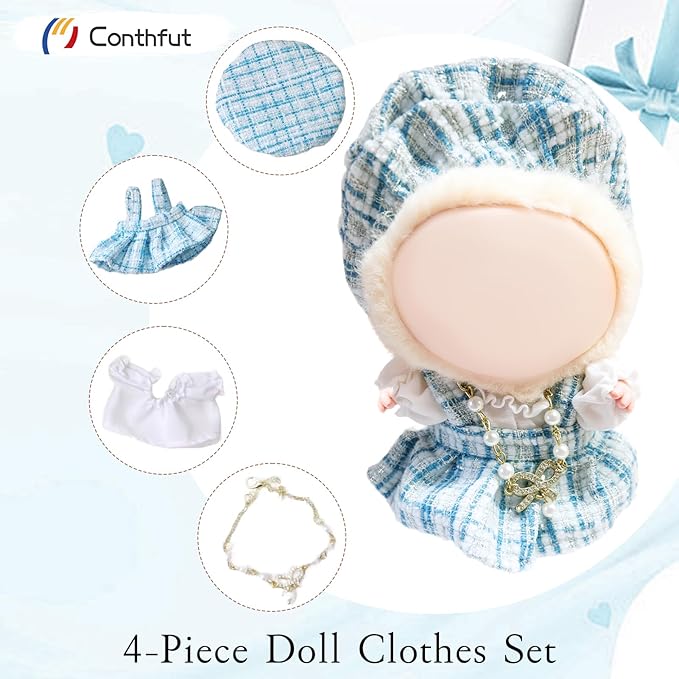 17cm Doll Clothes,15cm Dolls Outfit Set,Accessories for Doll,Stylish Clothes Set Dress Up (No Doll) (Blue Dress)