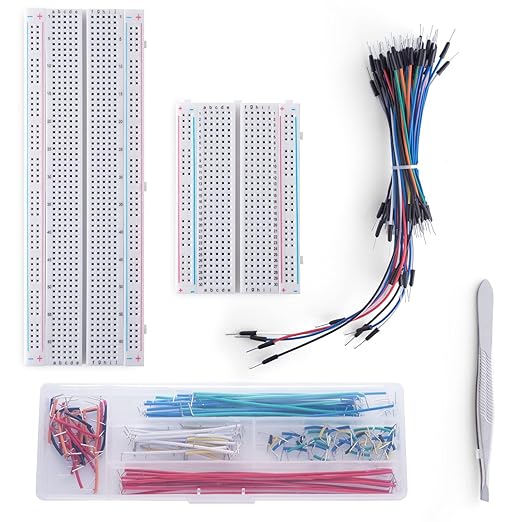 Breadboard Jumper Wires Kit 1Pcs 830 Breadboards 1PCS 400 Breadboards +65pcs Flexible Breadboard Jumper Wires +140pcs Jumper Wires+1pcs Tweezer for Arduino Raspberry Pi