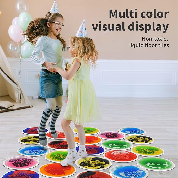 Art3d 9PCS Round Sensory Floor Tiles for Kids, Toddlers and Children, Colorful Liquid Sensory Activity Mat for Active Play and Decorative