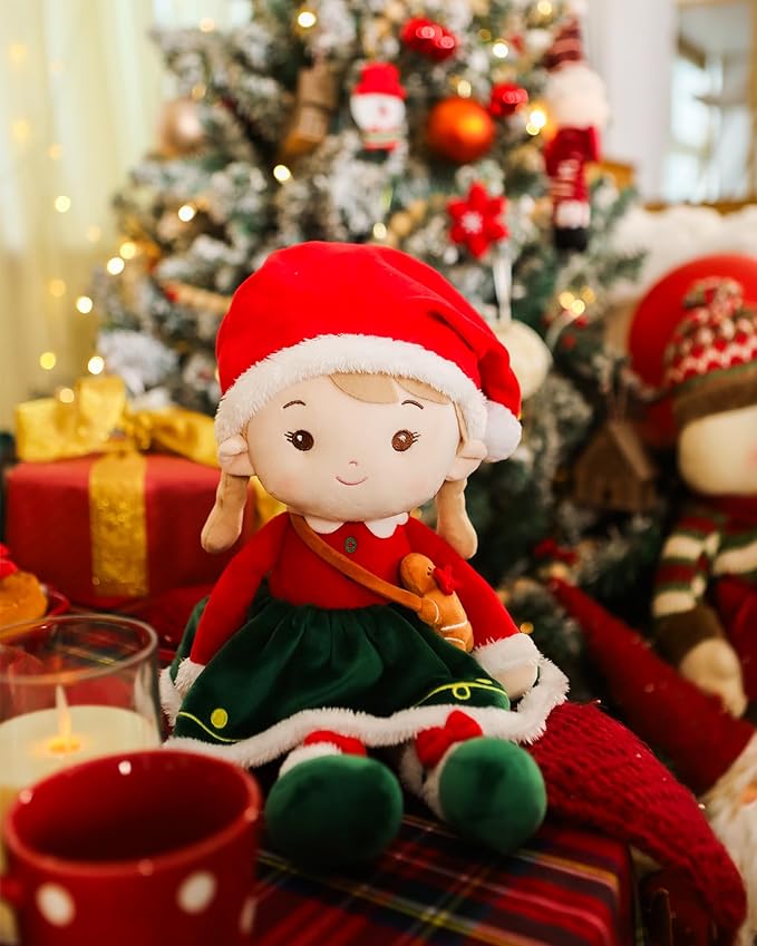 LeyaDoll Soft Baby Doll Toys for Girls (16''), My First Christmas Dolls, Baby Rag Doll Plush Toys for Toddler Kids Infants -Christmas Special - Natalie The Elf