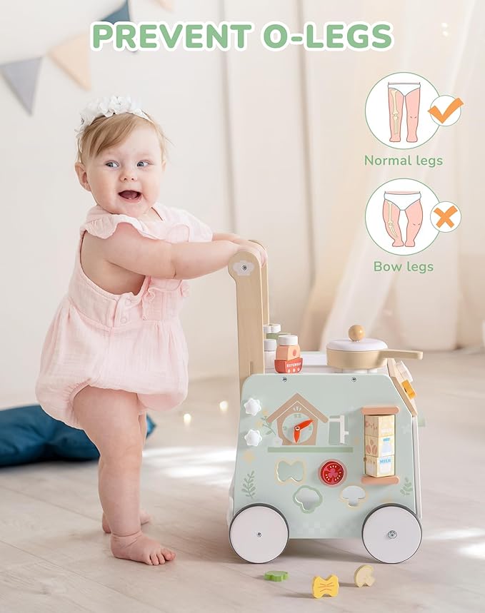 ROBUD Wooden Baby Push Walker, Learning Walking Toys, Adjustable Height Baby Walker with Decelerator, Montessori Toys for Baby 10 Months+, WRP24