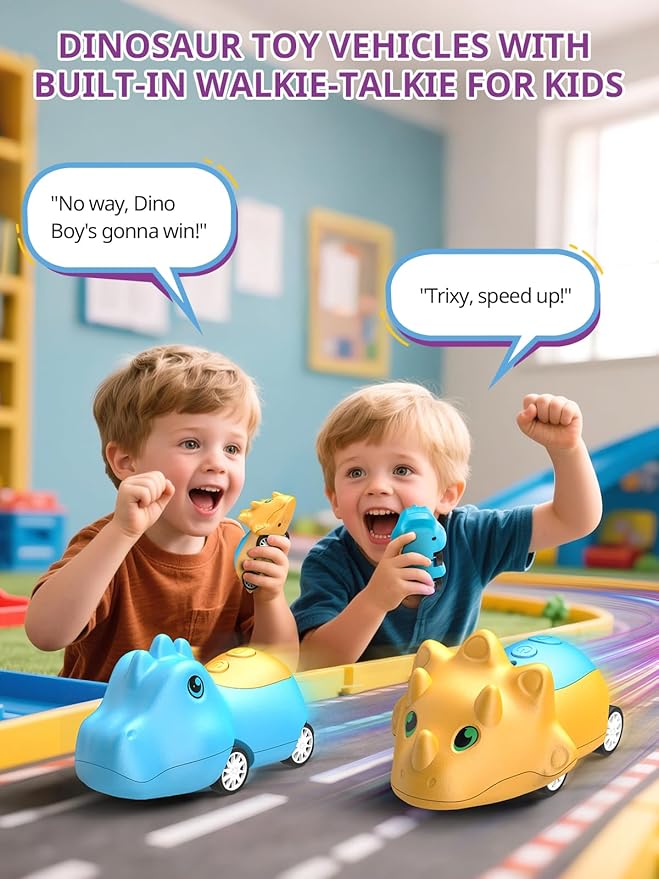 Walkie Talkies for Kids 2 Pack Dinosaur, Toys for Boys Girls Age 3 to 5 7, 48H Playtime, Fun for Home or Yard, T-Rex Rechargeable Gift Birthday Christmas Camping Toddlers