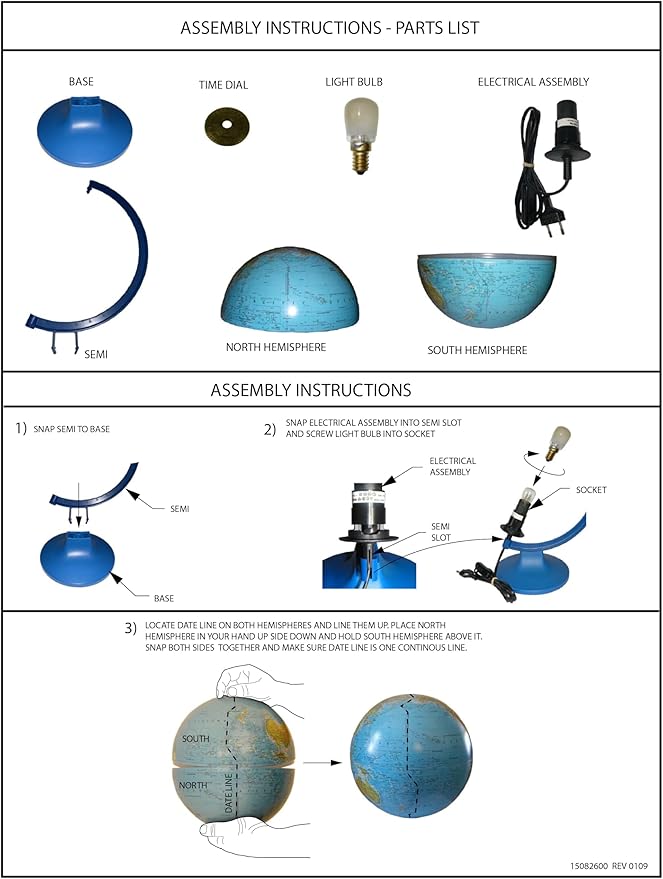 Replogle Ready to Assemble Illuminated World 12" Diameter Globe, USA Cartography, Modern Acrylic Stand and Blue Ocean Globe Ball. Easy to assemble globe that shows both Political and Vegetative information including political borders and provincial bor...