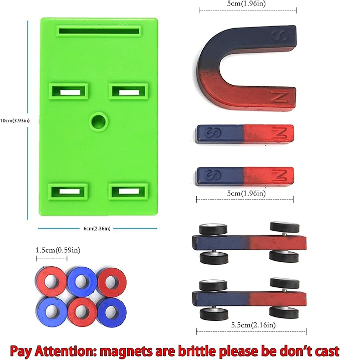EUDAX Labs Junior Science N/S Magnet Set for Education Science Experiment Tools Icluding Bar/Ring/Horseshoe/Compass Magnets