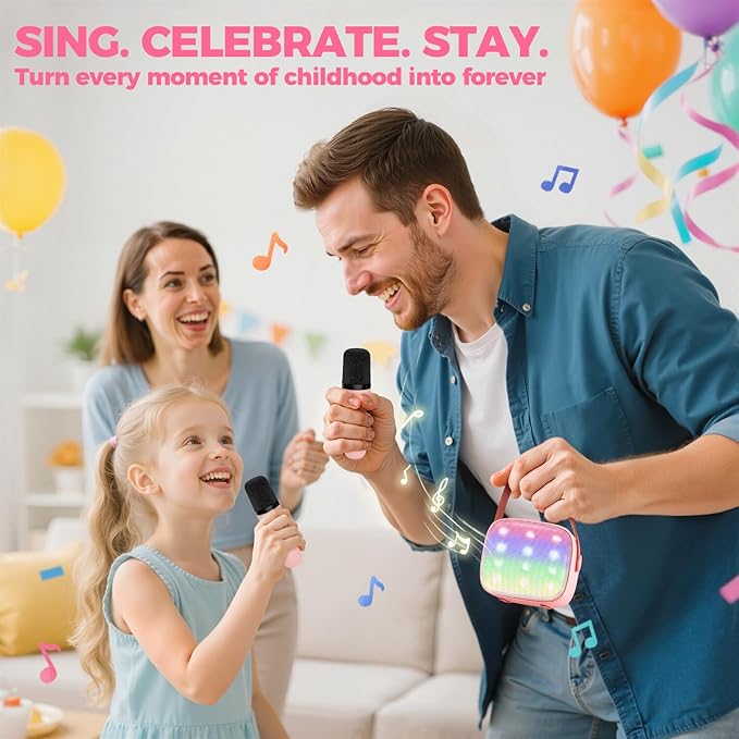 Mini Karaoke Machine for Kids Adults, Portable Bluetooth Speaker with 2 Wireless Microphones, TOP Birthday Gifts Toys for Girls Ages 3, 4, 5, 6, 7, 8, 9,10,11,12+ Years Old Toddler (Lightpink)