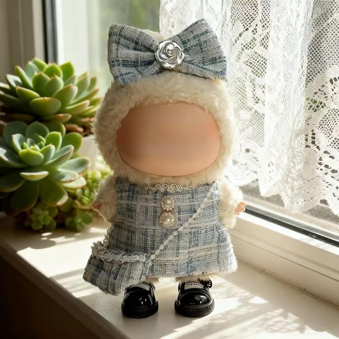Clothes for LABUBU 17cm Doll (NO Doll)（NO Shoes, Outfit for LABUBU, Dress + Hairpin + Mini Bag Set for LABUBU Dress Up, Fashion and Premium Dolls Accessories for LABUBU (Style I)