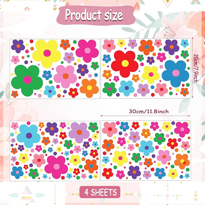 Glow in The Dark Y2k Cute Flowers Wall Decals，Glowing Luminous Colorful Floral Wall Stickers Removable self-Adhesive Flower Decals for Girls Bedroom Kids Baby Nursery Living Room Decor (Bright Color)