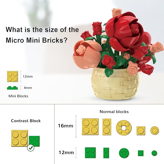 8 Pieces Flower Block Set, Plant and Succulent Toys，Birthday Gift for Women and Girls As a Decoration or Adult Block Toy