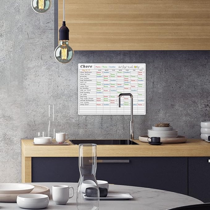 JJPRO Chore Chart Whiteboard Clings to All Smooth Surfaces.Non-Magnetic Dry Erase Chore Chart Sticks to Stainless Steel Fridge, Cabinet, Door and Glass
